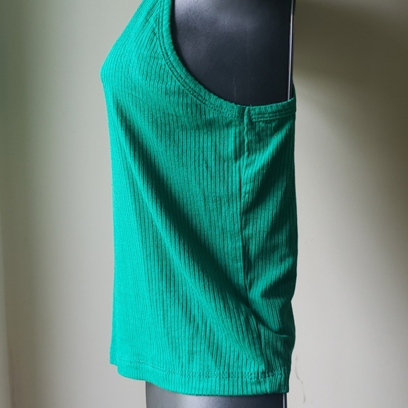 Ribbed Tank Crop Top sz L Green - Picture 5 of 9